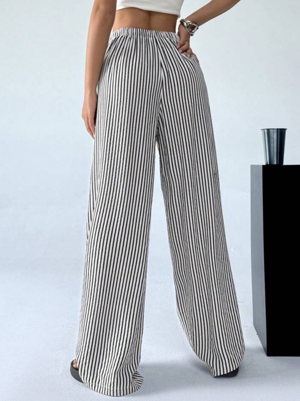 SHEIN Women's Casual Striped Wide-Leg Long Pants - Picture 3 of 6